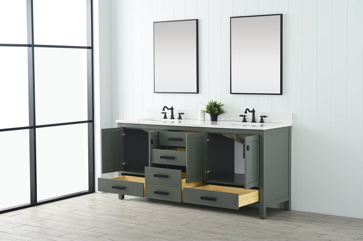 Valentino 72" Single Sink Vanity with White Quartz Top - Design Element Bath Kitchen - Bathroom Vanity - Verdant Green with Matte Black Hardware