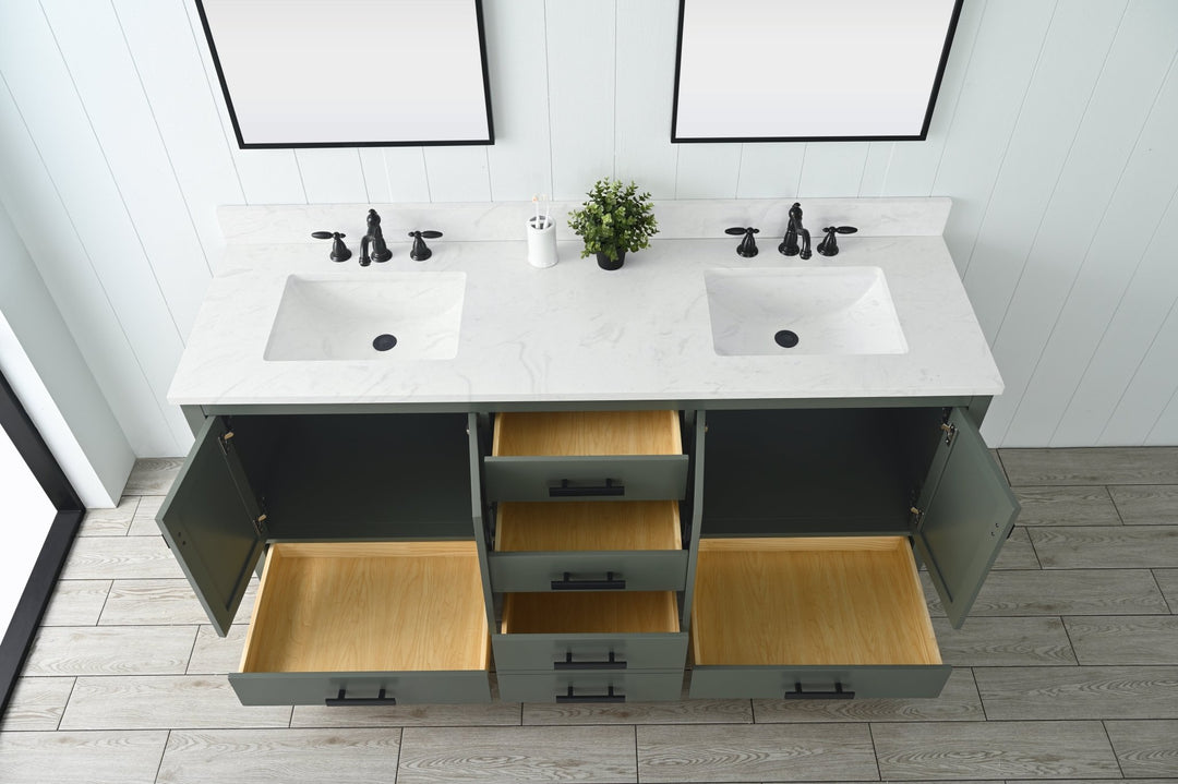 Valentino 72" Single Sink Vanity with White Quartz Top - Design Element Bath Kitchen - Bathroom Vanity - Verdant Green with Matte Black Hardware