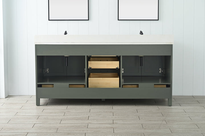 Valentino 72" Single Sink Vanity with White Quartz Top - Design Element Bath Kitchen - Bathroom Vanity - Verdant Green with Matte Black Hardware
