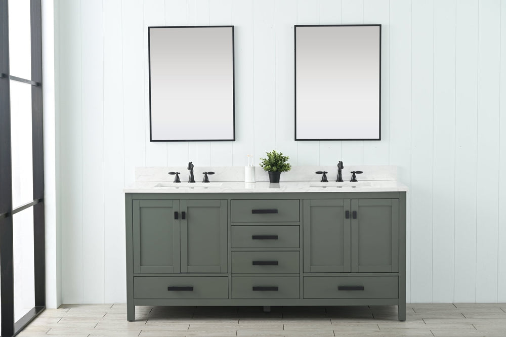 Valentino 72" Single Sink Vanity with White Quartz Top - Design Element Bath Kitchen - Bathroom Vanity - Verdant Green with Matte Black Hardware