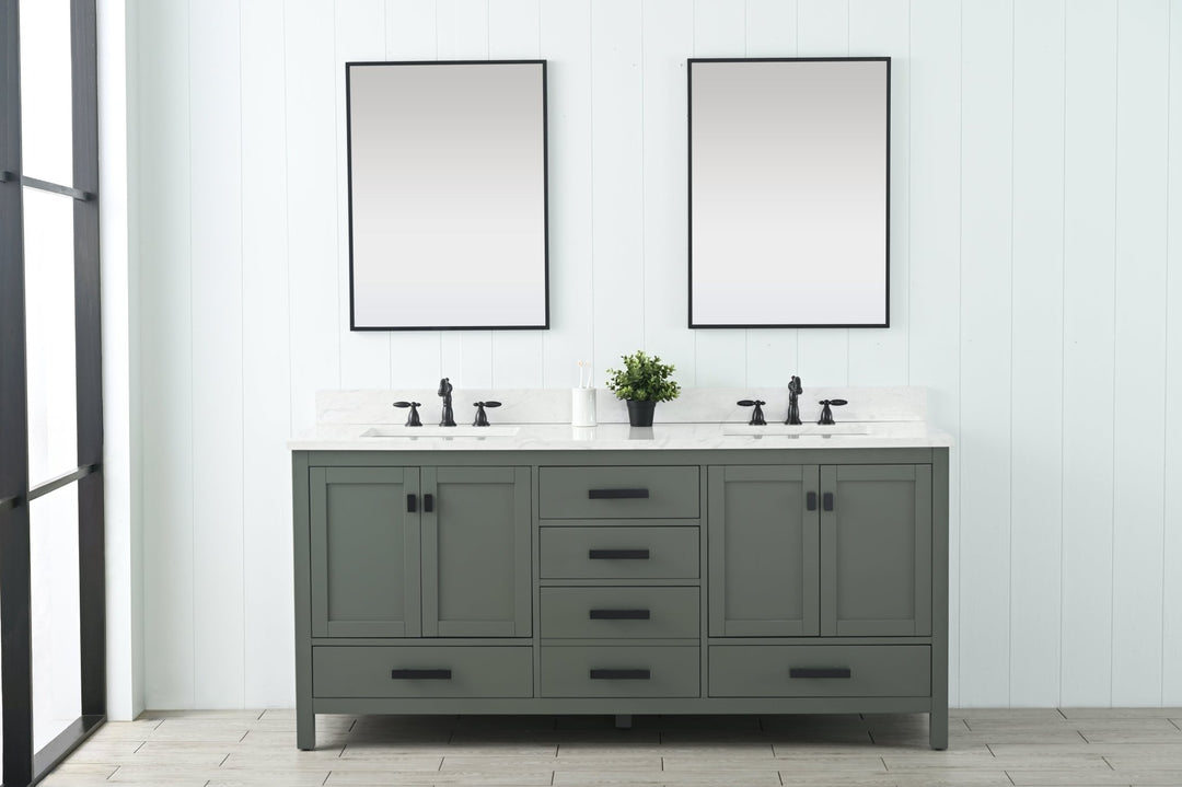Valentino 72" Single Sink Vanity with White Quartz Top - Design Element Bath Kitchen - Bathroom Vanity - Verdant Green with Matte Black Hardware