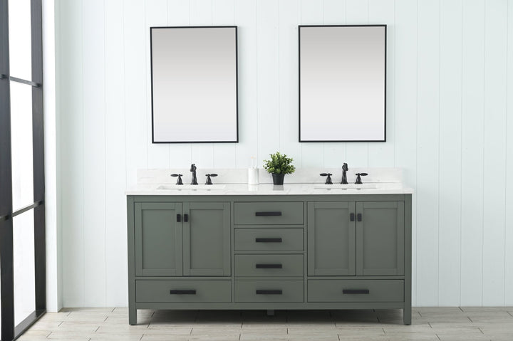 Valentino 72" Single Sink Vanity with White Quartz Top - Design Element Bath Kitchen - Bathroom Vanity - Verdant Green with Matte Black Hardware