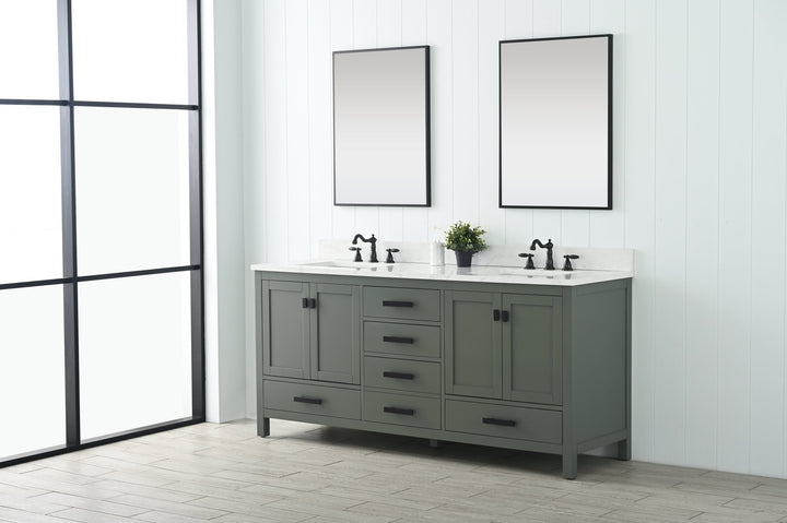 Valentino 72" Single Sink Vanity with White Quartz Top - Design Element Bath Kitchen - Bathroom Vanity - Verdant Green with Matte Black Hardware