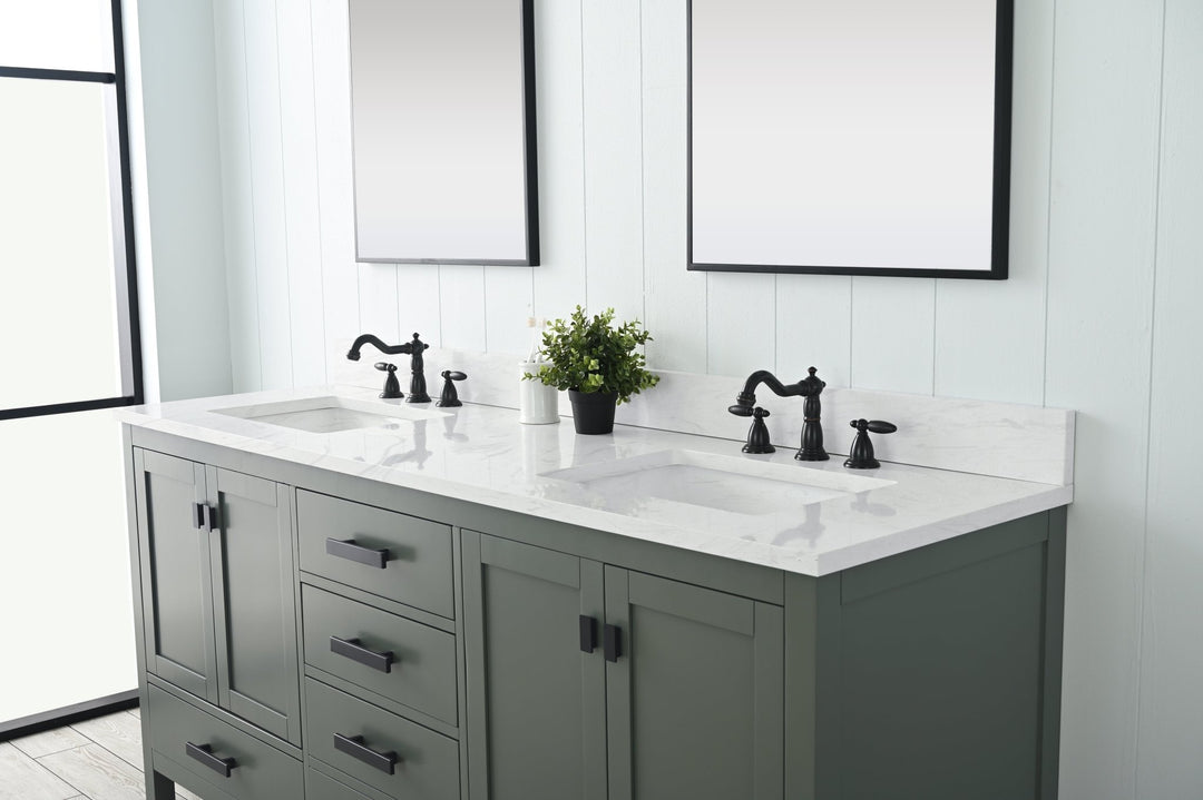 Valentino 72" Single Sink Vanity with White Quartz Top - Design Element Bath Kitchen - Bathroom Vanity - Verdant Green with Matte Black Hardware