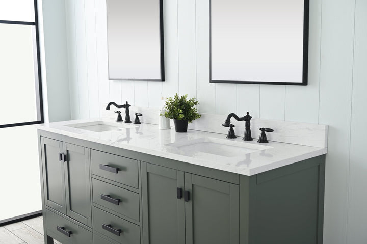Valentino 72" Single Sink Vanity with White Quartz Top - Design Element Bath Kitchen - Bathroom Vanity - Verdant Green with Matte Black Hardware