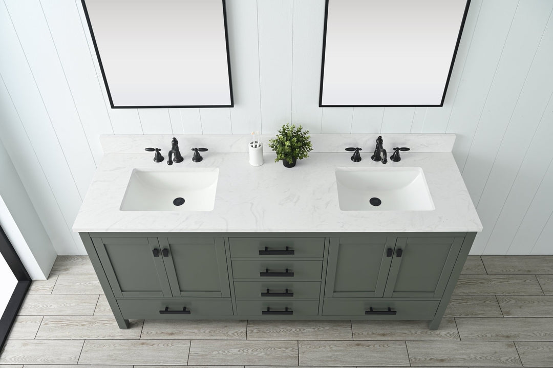 Valentino 72" Single Sink Vanity with White Quartz Top - Design Element Bath Kitchen - Bathroom Vanity - Verdant Green with Matte Black Hardware