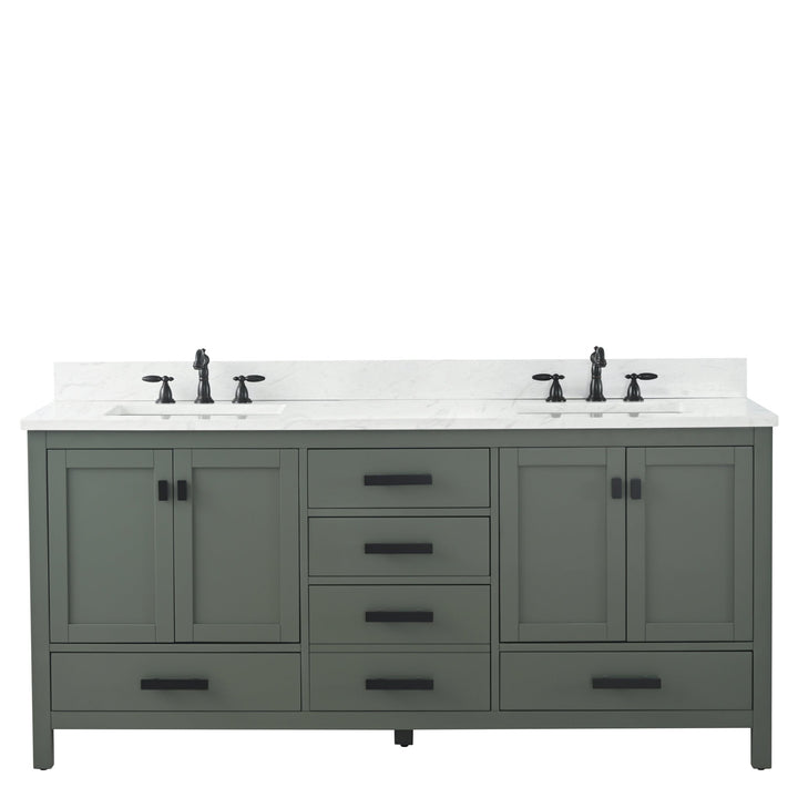 Valentino 72" Single Sink Vanity with White Quartz Top - Design Element Bath Kitchen - Bathroom Vanity - Verdant Green with Matte Black Hardware