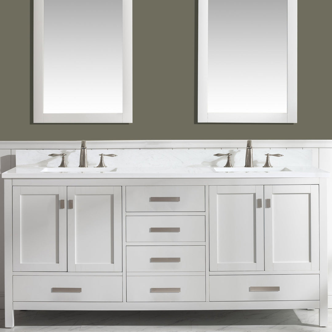 Valentino 72" Single Sink Vanity with White Quartz Top - Design Element Bath Kitchen - Bathroom Vanity - Verdant Green with Matte Black Hardware