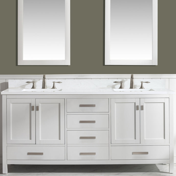 Valentino 72" Single Sink Vanity with White Quartz Top - Design Element Bath Kitchen - Bathroom Vanity - Verdant Green with Matte Black Hardware