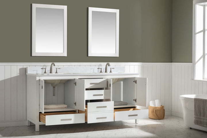 Valentino 72" Single Sink Vanity with White Quartz Top - Design Element Bath Kitchen - Bathroom Vanity - Verdant Green with Matte Black Hardware