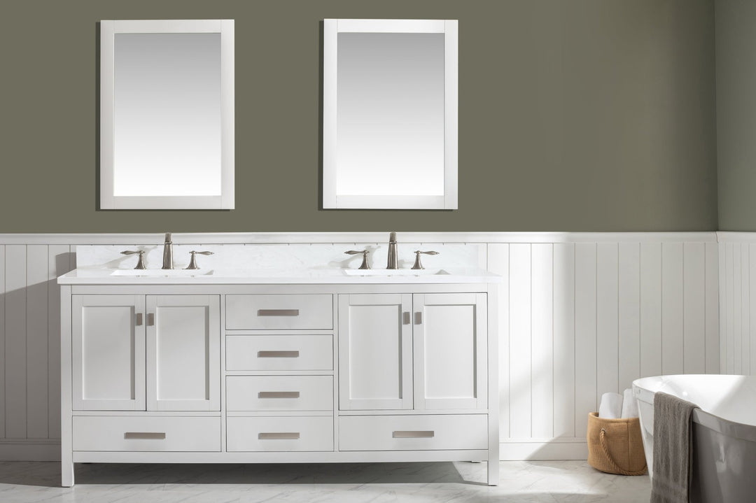 Valentino 72" Single Sink Vanity with White Quartz Top - Design Element Bath Kitchen - Bathroom Vanity - Verdant Green with Matte Black Hardware