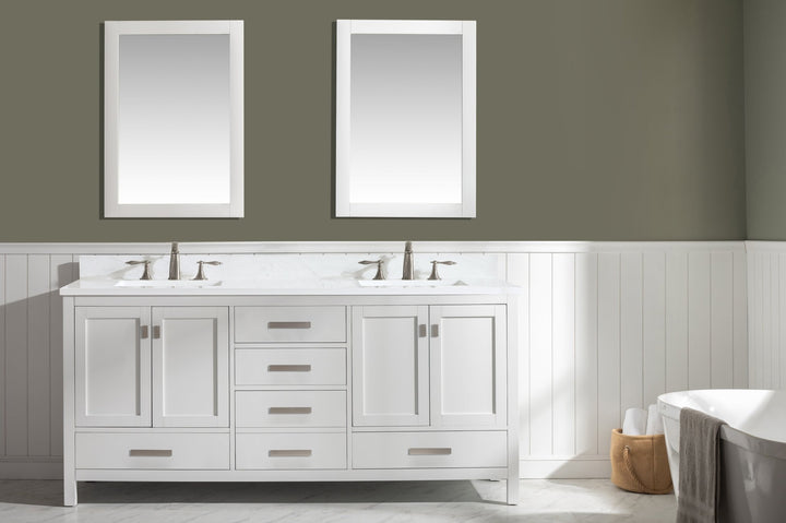Valentino 72" Single Sink Vanity with White Quartz Top - Design Element Bath Kitchen - Bathroom Vanity - Verdant Green with Matte Black Hardware