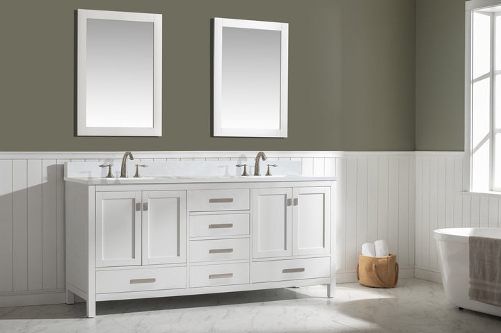 Valentino 72" Single Sink Vanity with White Quartz Top - Design Element Bath Kitchen - Bathroom Vanity - Verdant Green with Matte Black Hardware