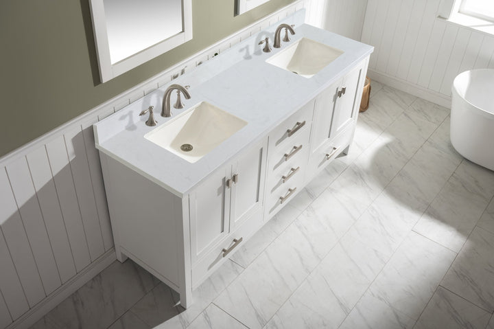 Valentino 72" Single Sink Vanity with White Quartz Top - Design Element Bath Kitchen - Bathroom Vanity - Verdant Green with Matte Black Hardware