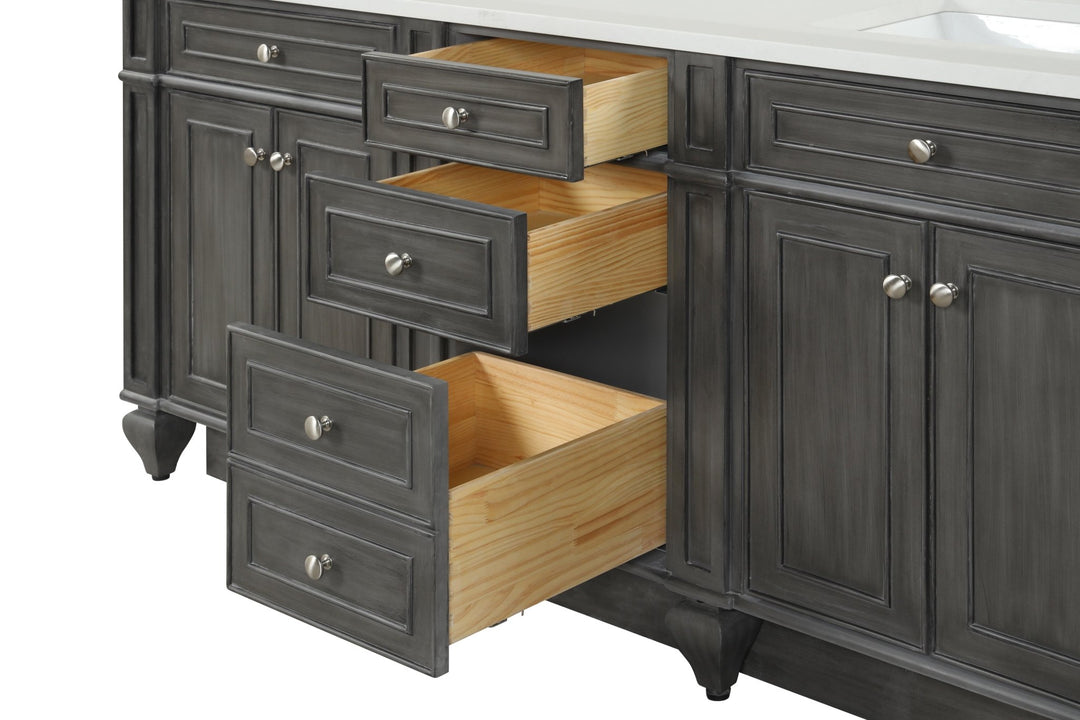Winston 72" Double Sink Vanity with White Quartz Top - Design Element Bath Kitchen - Bathroom Vanity - Warm White
