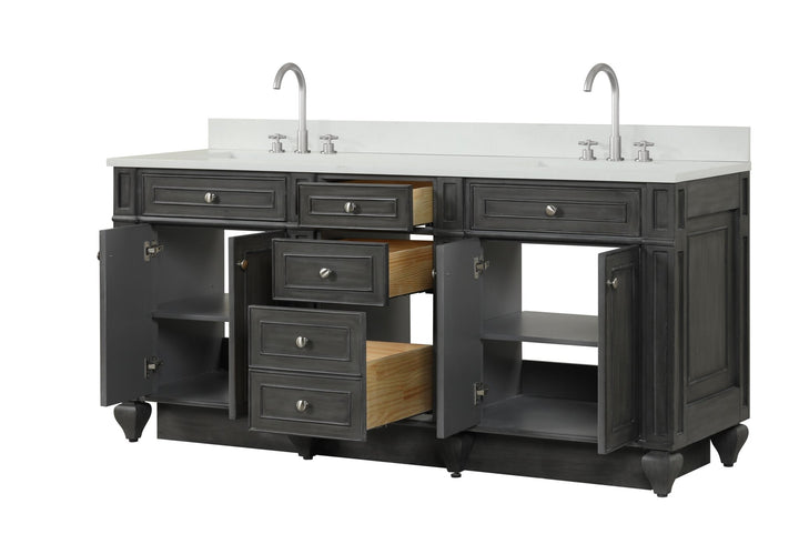 Winston 72" Double Sink Vanity with White Quartz Top - Design Element Bath Kitchen - Bathroom Vanity - Warm White