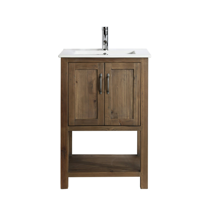 Austin 24" Single Sink Vanity in Walnut with Porcelain Top - Design Element Bath Kitchen - Bathroom Vanity - 