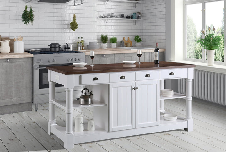 Monterey 80" Kitchen Island in White Cabinet Finish and Wood Countertop - Design Element Bath Kitchen - Kitchen Island - 