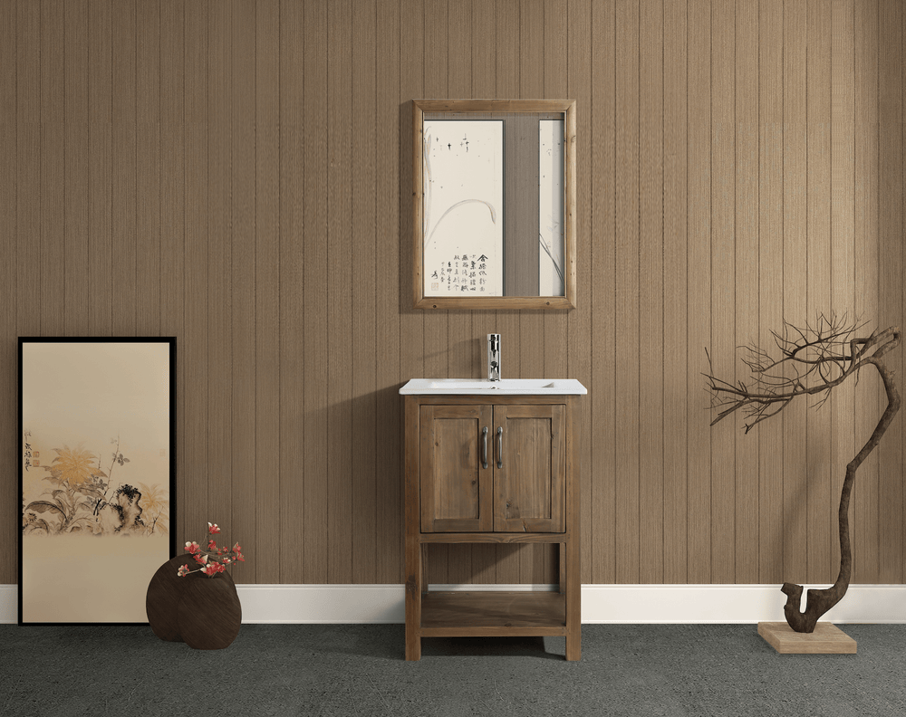 Austin 24" Single Sink Vanity in Walnut with Porcelain Top - Design Element Bath Kitchen - Bathroom Vanity - 