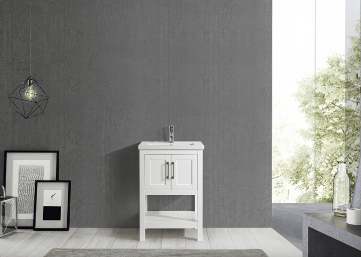 Alissa 24" Single Sink Vanity with Porcelain Top - Design Element Bath Kitchen - Bathroom Vanity - 