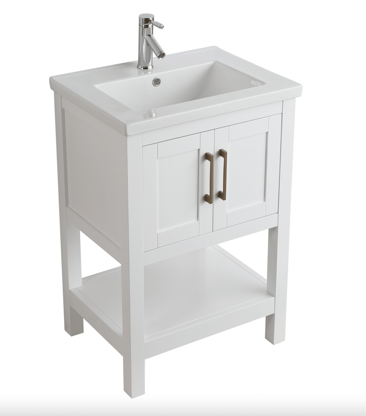 Alissa 24" Single Sink Vanity with Porcelain Top - Design Element Bath Kitchen - Bathroom Vanity - 