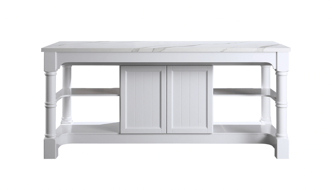 Monterey 80" Kitchen Island - White Quartz Countertop - White - Design Element Bath Kitchen - Kitchen Island - 