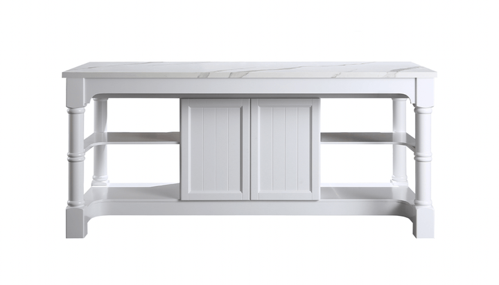 Monterey 80" Kitchen Island - White Quartz Countertop - White - Design Element Bath Kitchen - Kitchen Island - 