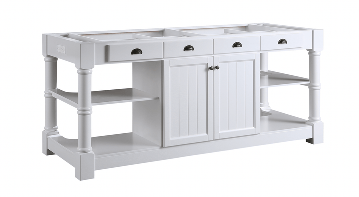 Monterey 80" Kitchen Island - White Quartz Countertop - White - Design Element Bath Kitchen - Kitchen Island - 