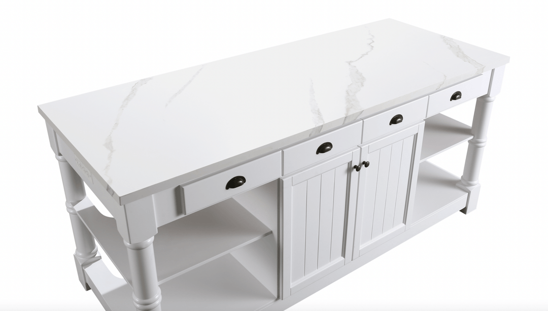 Monterey 80" Kitchen Island - White Quartz Countertop - White - Design Element Bath Kitchen - Kitchen Island - 