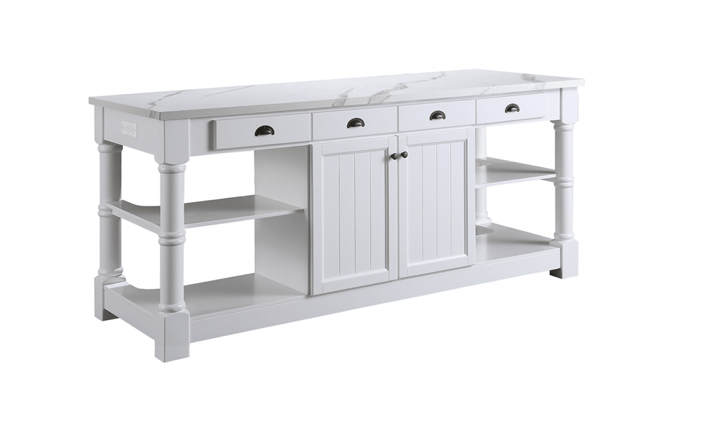 Monterey 80" Kitchen Island - White Quartz Countertop - White - Design Element Bath Kitchen - Kitchen Island - 
