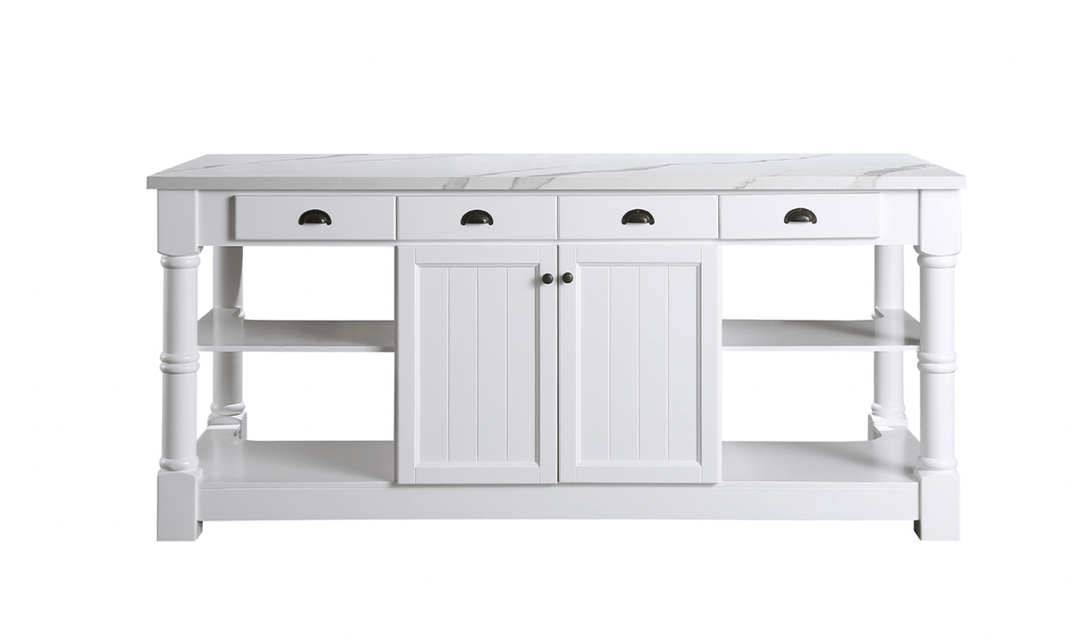 Monterey 80" Kitchen Island - White Quartz Countertop - White - Design Element Bath Kitchen - Kitchen Island - 