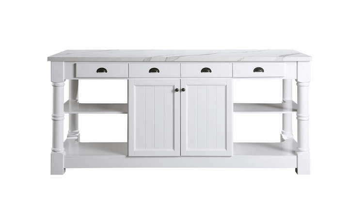 Monterey 80" Kitchen Island - White Quartz Countertop - White - Design Element Bath Kitchen - Kitchen Island - 