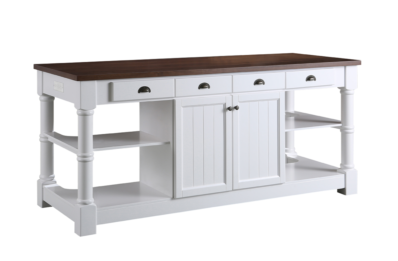 Monterey 80 In. Kitchen Island in White Cabinet Finish and Wood Countertop