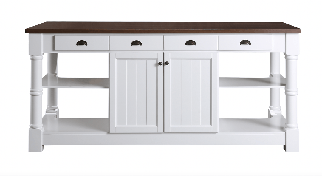 Monterey 80" Kitchen Island in White Cabinet Finish and Wood Countertop - Design Element Bath Kitchen - Kitchen Island - 