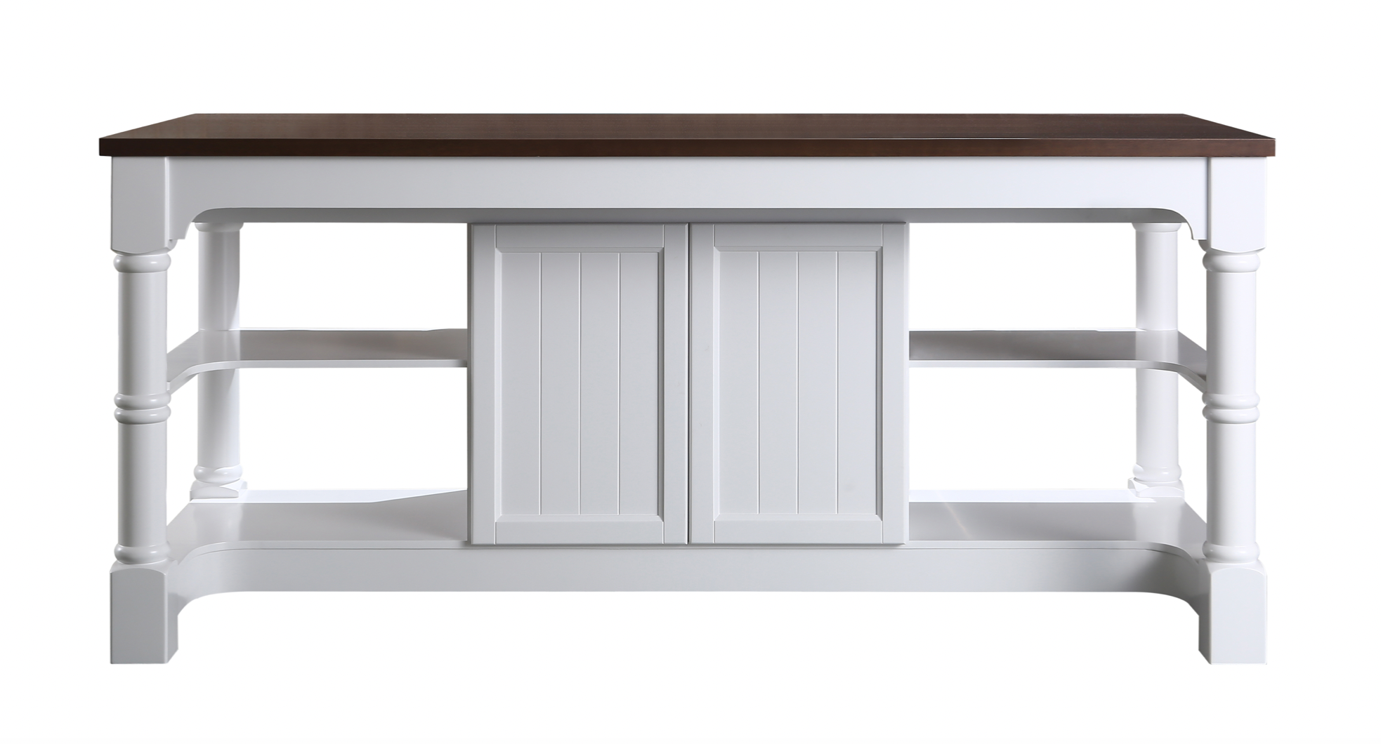 Monterey 80 In. Kitchen Island in White Cabinet Finish and Wood Countertop