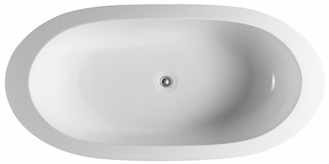 72" Acrylic Center Drain Oval Double Ended Flatbottom Freestanding Bathtub in Glossy White - Design Element Bath Kitchen - Tub - 