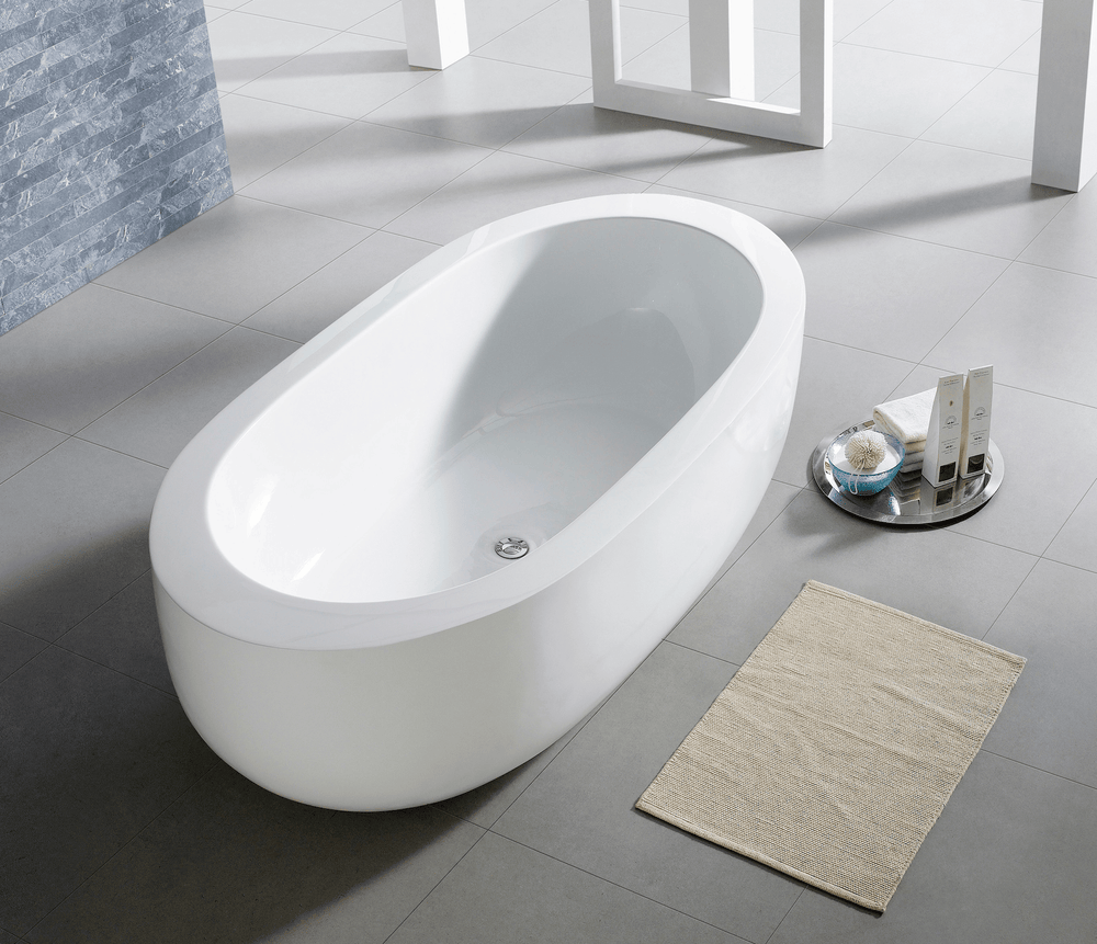 72" Acrylic Center Drain Oval Double Ended Flatbottom Freestanding Bathtub in Glossy White - Design Element Bath Kitchen - Tub - 