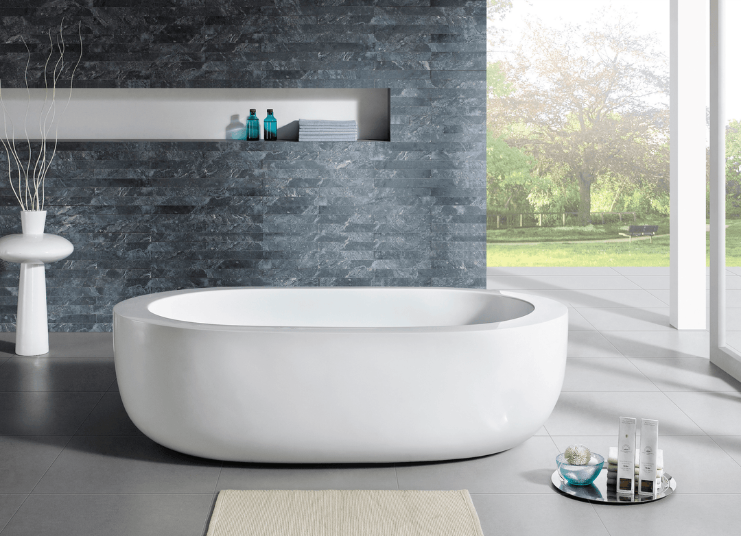 72" Acrylic Center Drain Oval Double Ended Flatbottom Freestanding Bathtub in Glossy White - Design Element Bath Kitchen - Tub - 