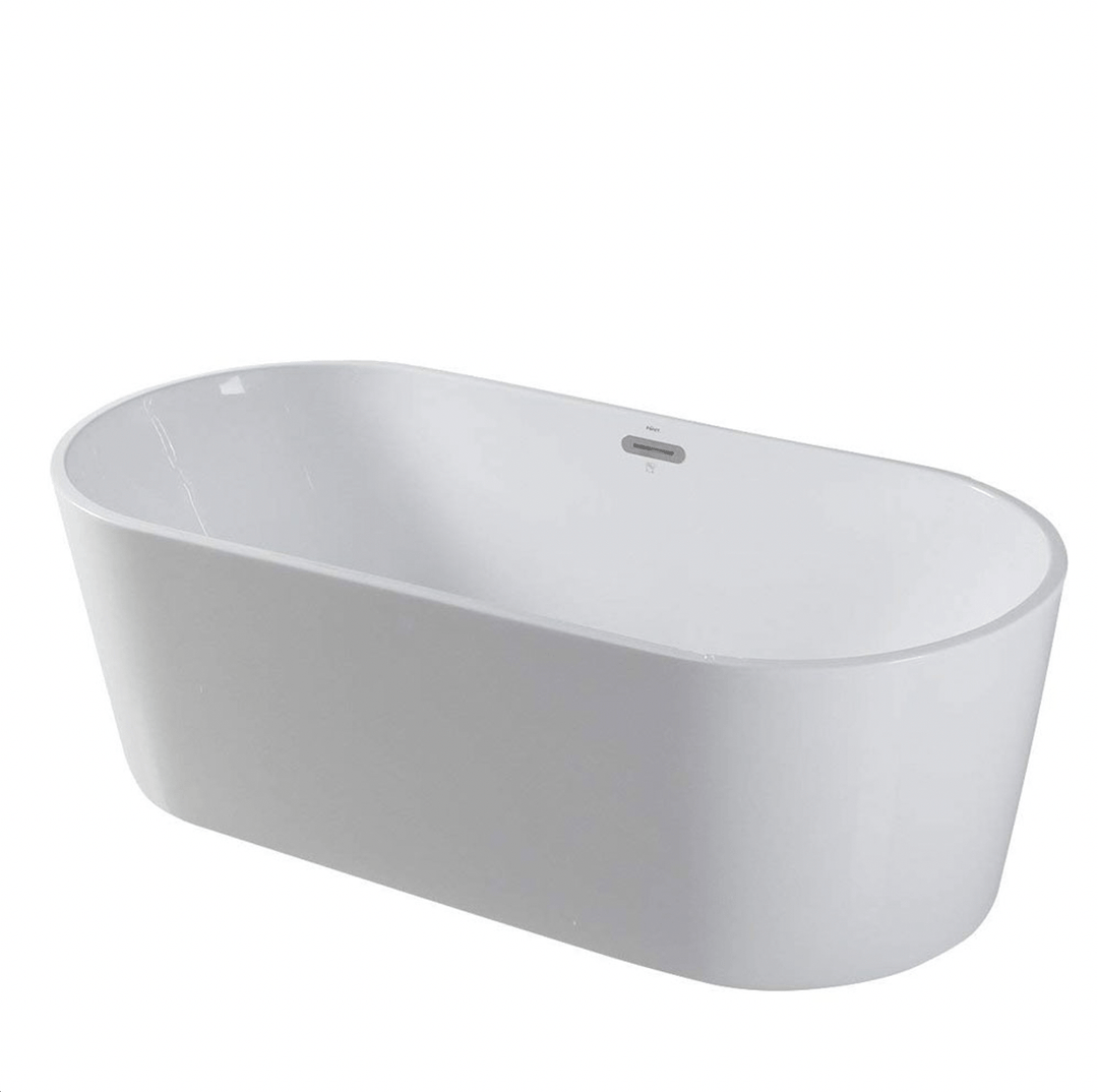 67" Acrylic Oval Double Ended Flatbottom Freestanding Bathtub in Glossy White - Design Element Bath Kitchen - Tub - 