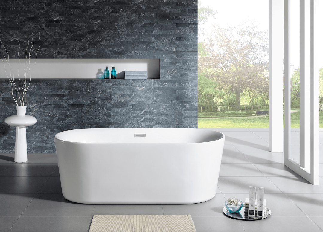 67" Acrylic Oval Double Ended Flatbottom Freestanding Bathtub in Glossy White - Design Element Bath Kitchen - Tub - 