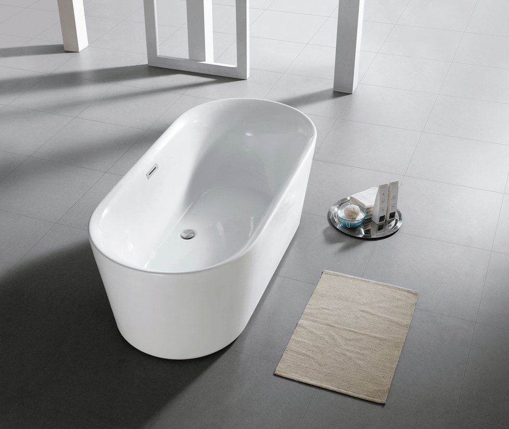 67" Acrylic Oval Double Ended Flatbottom Freestanding Bathtub in Glossy White - Design Element Bath Kitchen - Tub - 