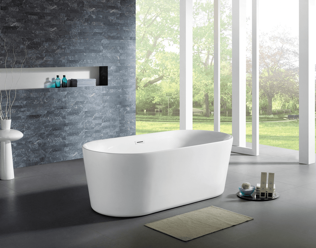 67" Acrylic Oval Double Ended Flatbottom Freestanding Bathtub in Glossy White - Design Element Bath Kitchen - Tub - 