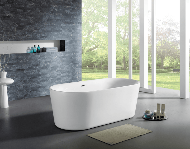 67" Acrylic Oval Double Ended Flatbottom Freestanding Bathtub in Glossy White - Design Element Bath Kitchen - Tub - 
