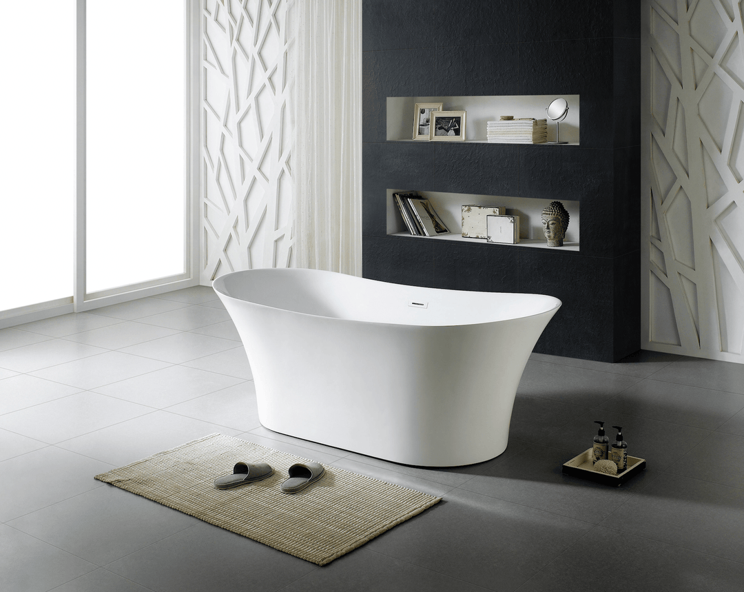 71" Acrylic Center Drain Oval Double Ended Flatbottom Freestanding Bathtub in Glossy White - Design Element Bath Kitchen - Tub - 