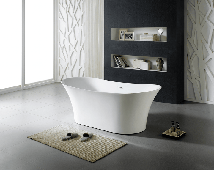 71" Acrylic Center Drain Oval Double Ended Flatbottom Freestanding Bathtub in Glossy White - Design Element Bath Kitchen - Tub - 