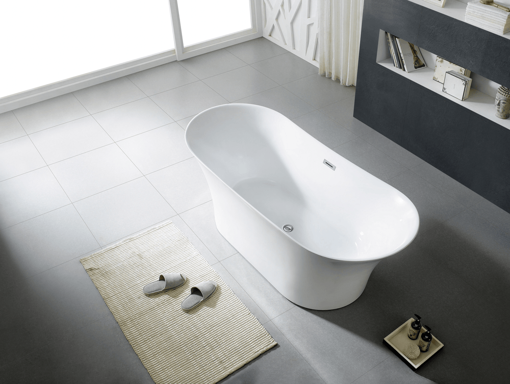 71" Acrylic Center Drain Oval Double Ended Flatbottom Freestanding Bathtub in Glossy White - Design Element Bath Kitchen - Tub - 
