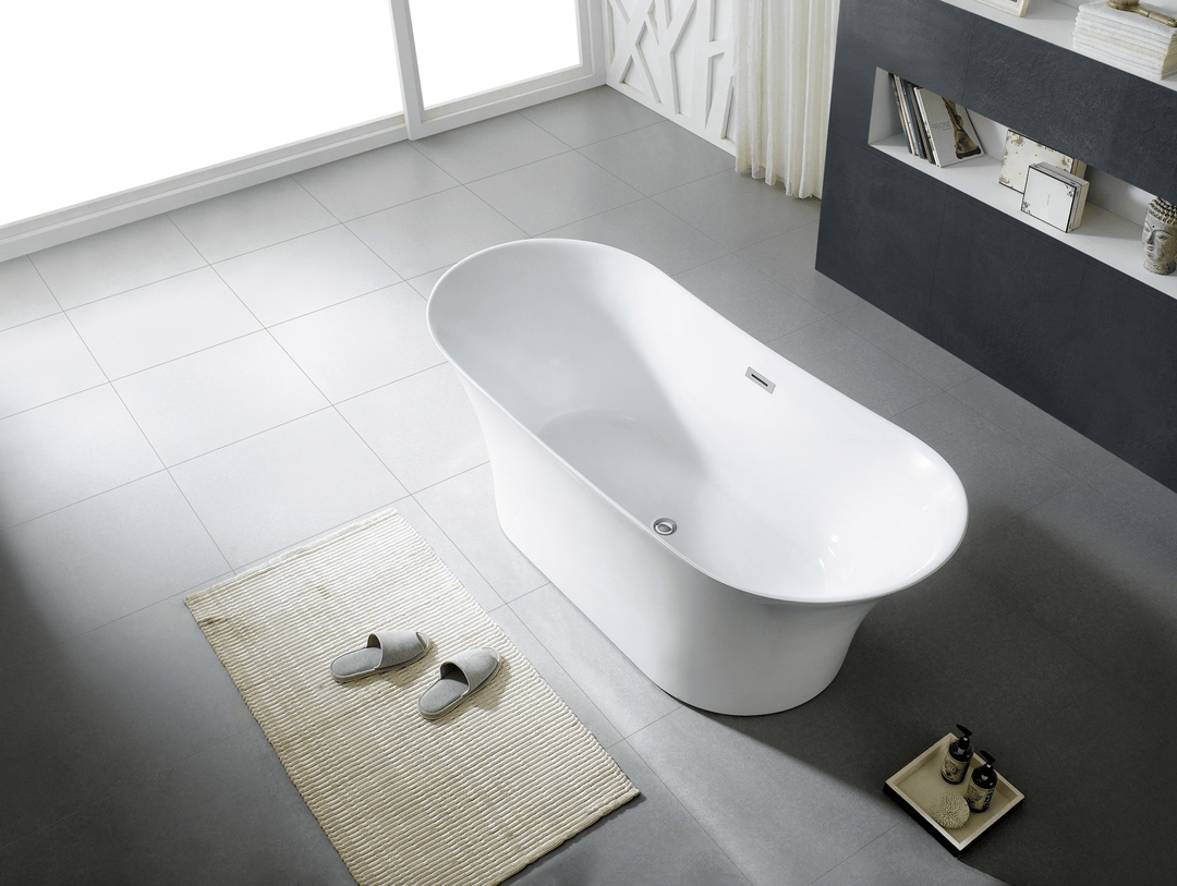 71" Acrylic Center Drain Oval Double Ended Flatbottom Freestanding Bathtub in Glossy White - Design Element Bath Kitchen - Tub - 