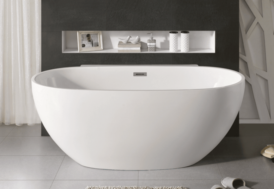 65" Acrylic Center Drain Oval Double Ended Flat bottom Freestanding Bathtub in Glossy White - Design Element Bath Kitchen - Tub - 