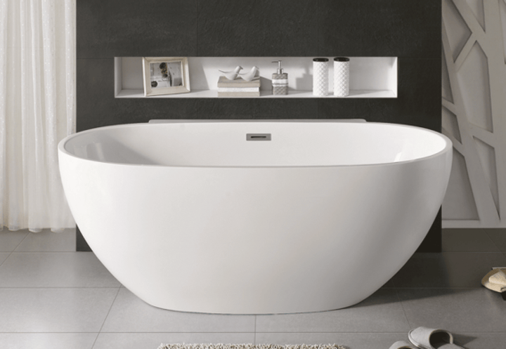 65" Acrylic Center Drain Oval Double Ended Flat bottom Freestanding Bathtub in Glossy White - Design Element Bath Kitchen - Tub - 
