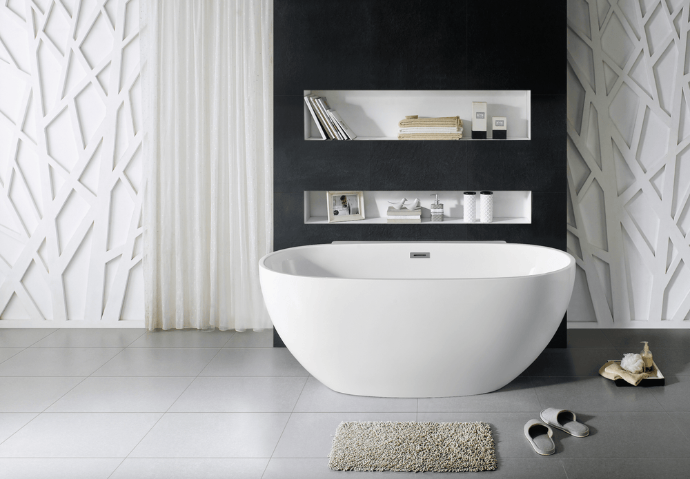 65" Acrylic Center Drain Oval Double Ended Flat bottom Freestanding Bathtub in Glossy White - Design Element Bath Kitchen - Tub - 